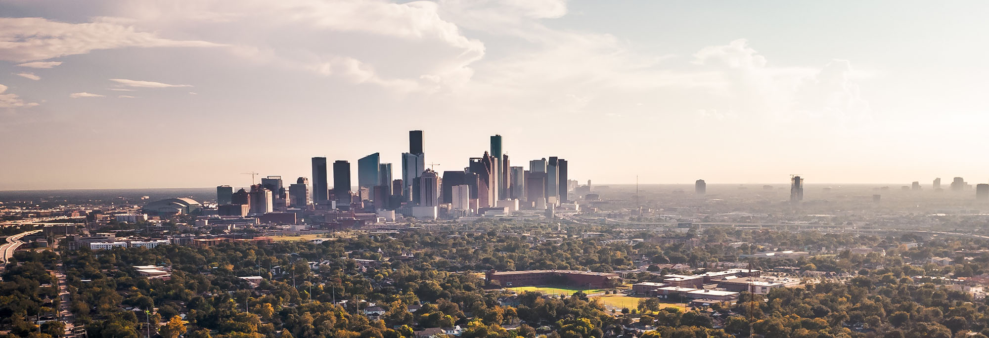 Aerial shot of the skyline of Houston, Texas during daylight